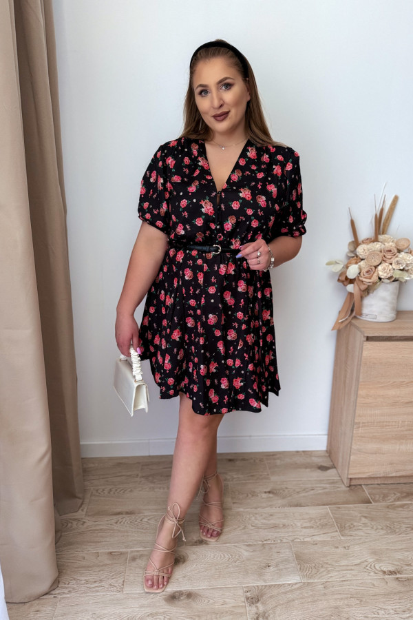 Sukienka krótka plus size czarna w koralowe kwiatki Ruby 7
