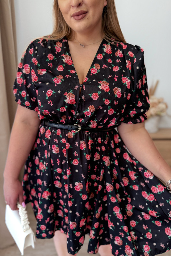 Sukienka krótka plus size czarna w koralowe kwiatki Ruby 8