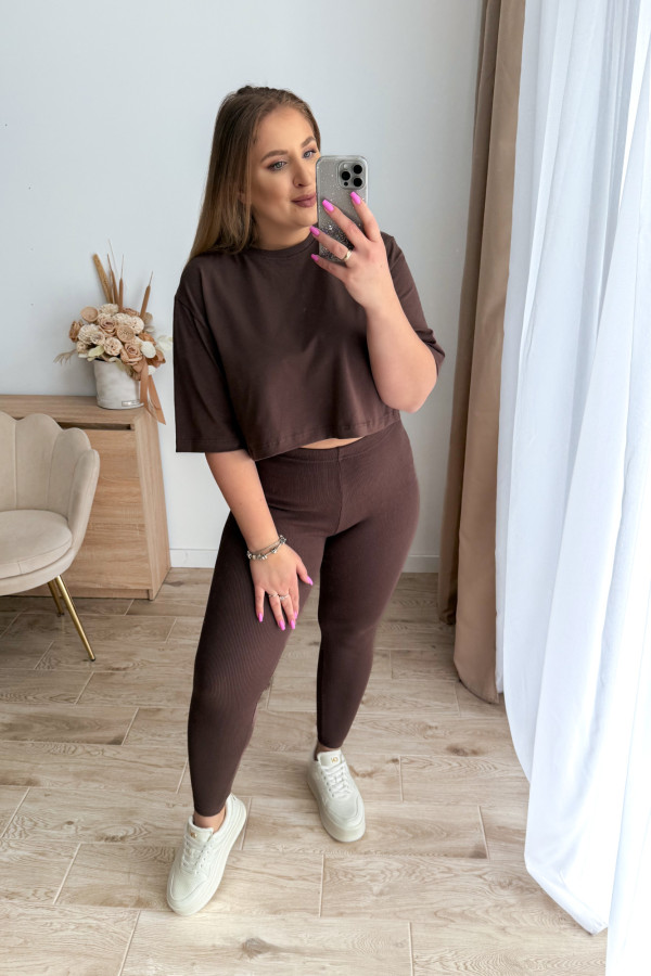 Komplet koszulka+prążkowane legginsy Tilly - czekolada 4