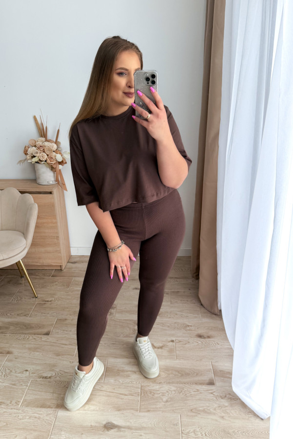 Komplet koszulka+prążkowane legginsy Tilly - czekolada