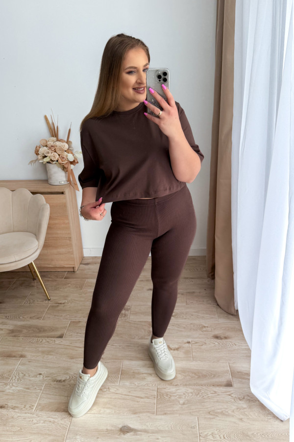 Komplet koszulka+prążkowane legginsy Tilly - czekolada 5