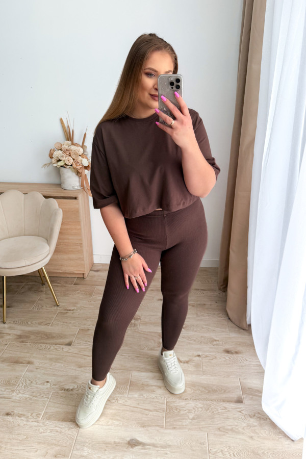Komplet koszulka+prążkowane legginsy Tilly - czekolada 6