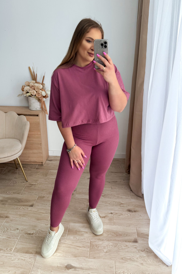 Komplet koszulka+prążkowane legginsy Tilly - jagoda