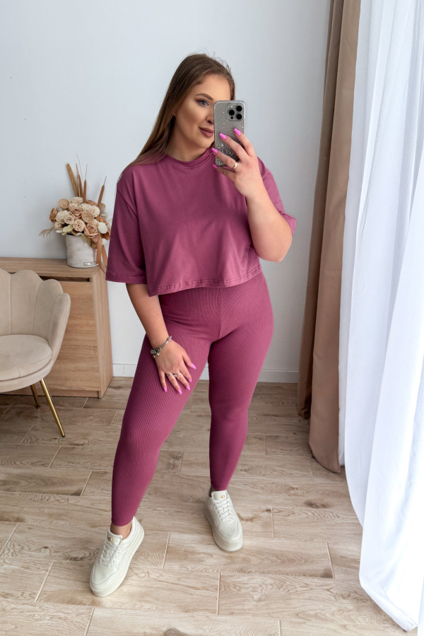 Komplet koszulka+prążkowane legginsy Tilly - jagoda 5
