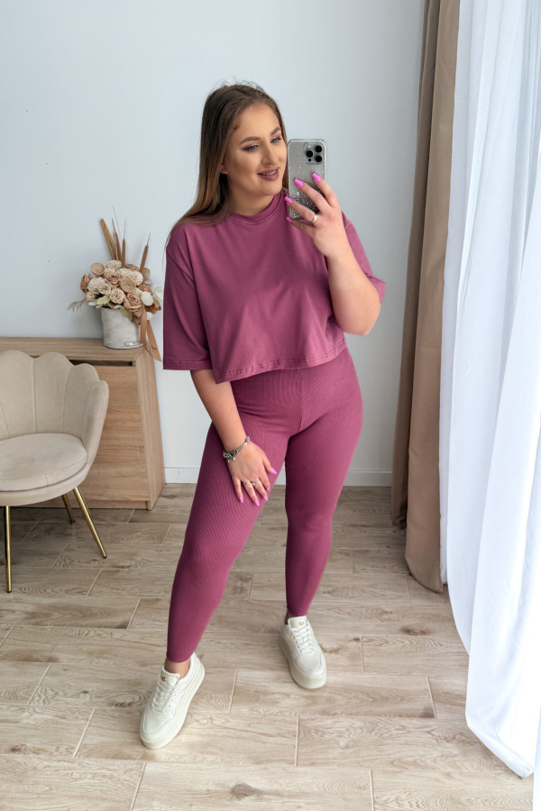 Komplet koszulka+prążkowane legginsy Tilly - jagoda 6