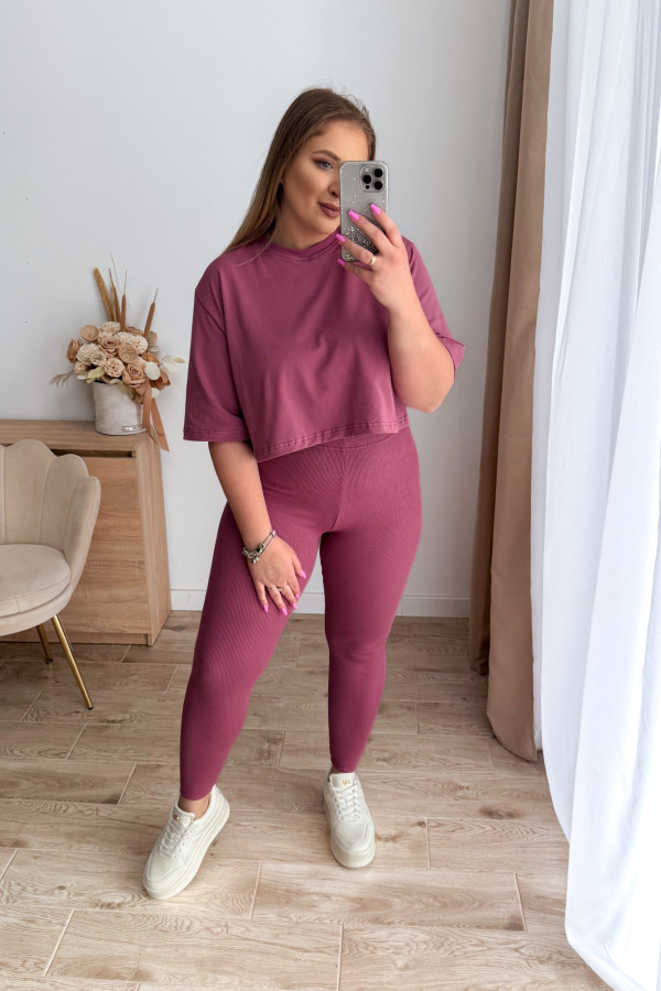Komplet koszulka+prążkowane legginsy Tilly - jagoda 8