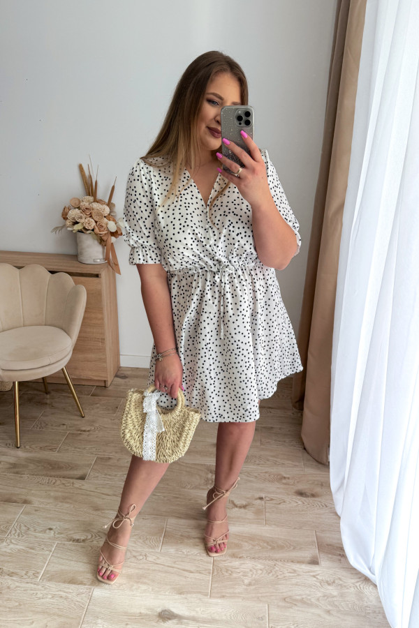 Sukienka krótka plus size biała w kropeczki Nola 6