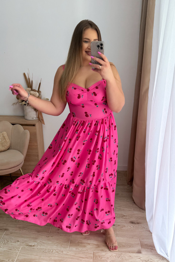 Sukienka maxi na ramiączkach z falbaną Roxy - róż