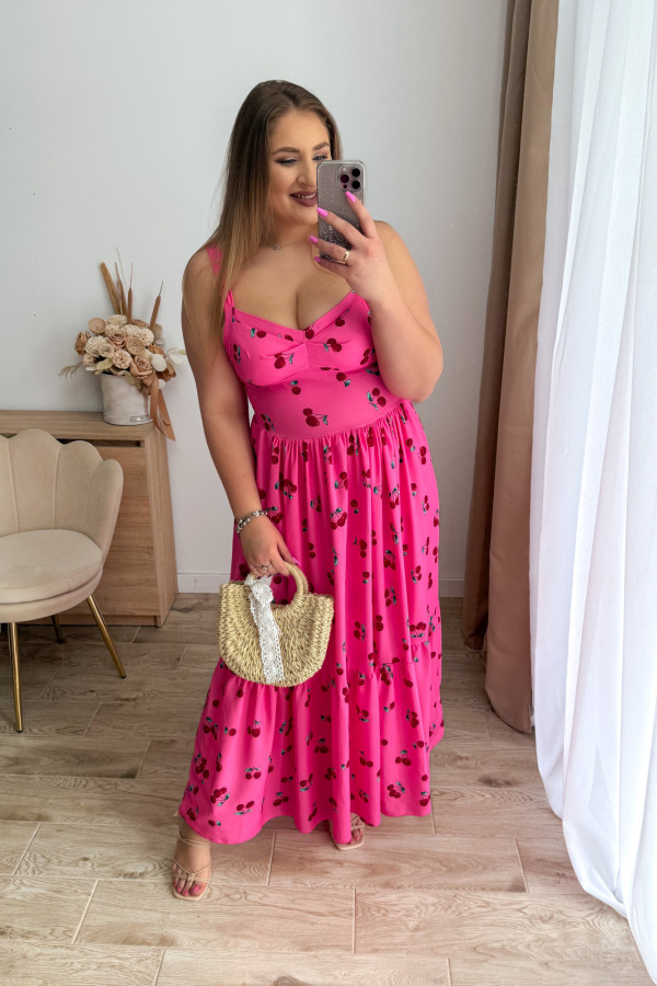 Sukienka maxi na ramiączkach z falbaną Roxy - róż w wisienki 5