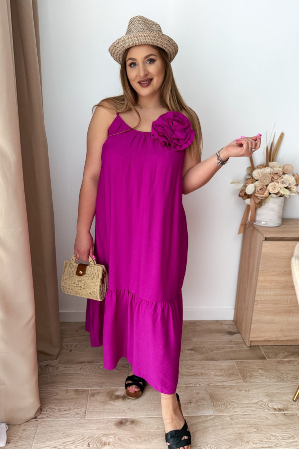Sukienka maxi na ramiączka z różą Chantal - amarant