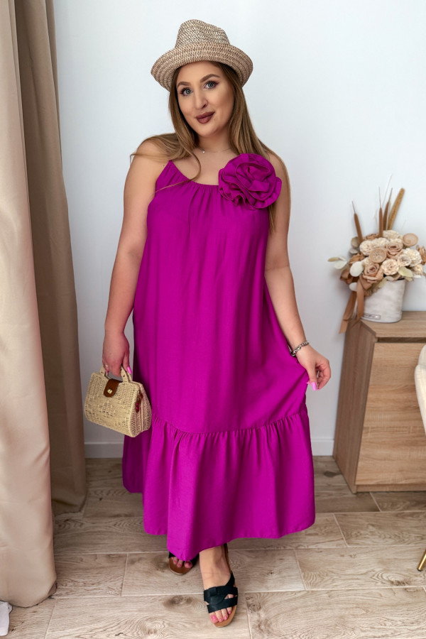 Sukienka maxi na ramiączka z różą Chantal - amarant 2