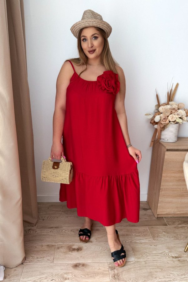 Sukienka maxi na ramiączka z różą Chantal - czerwona 2