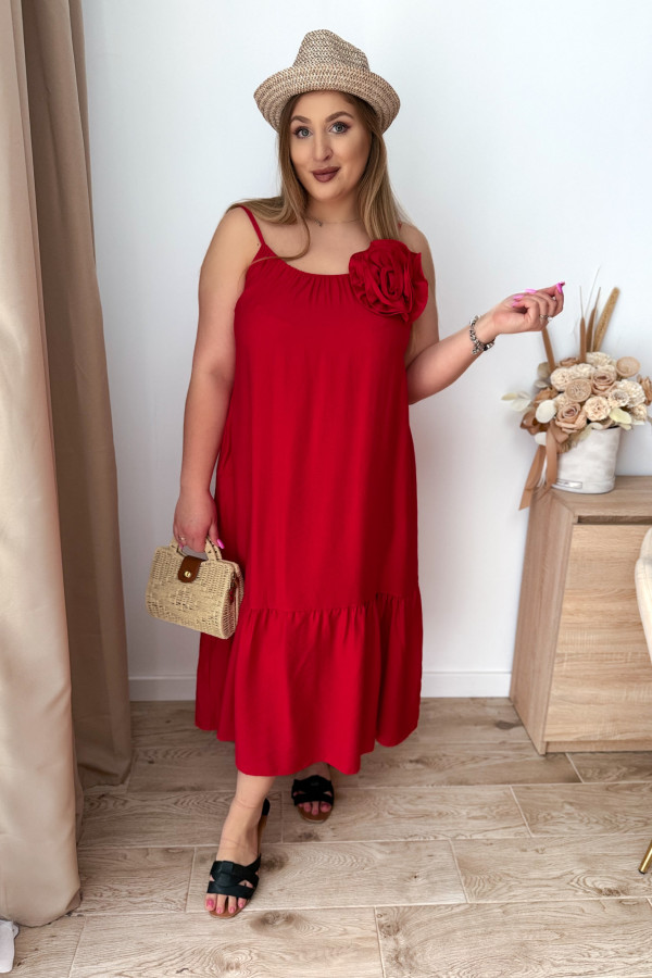 Sukienka maxi na ramiączka z różą Chantal - czerwona