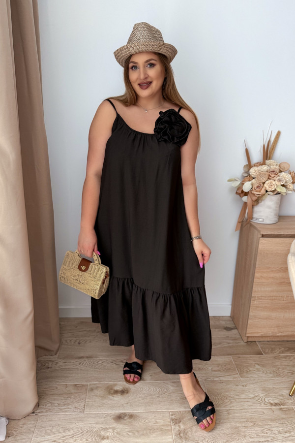 Sukienka maxi na ramiączka z różą Chantal - czekoladowa 1