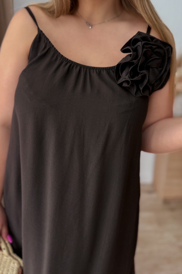 Sukienka maxi na ramiączka z różą Chantal - czekoladowa 2