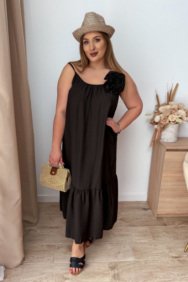 Sukienka maxi na ramiączka z różą Chantal - czekoladowa