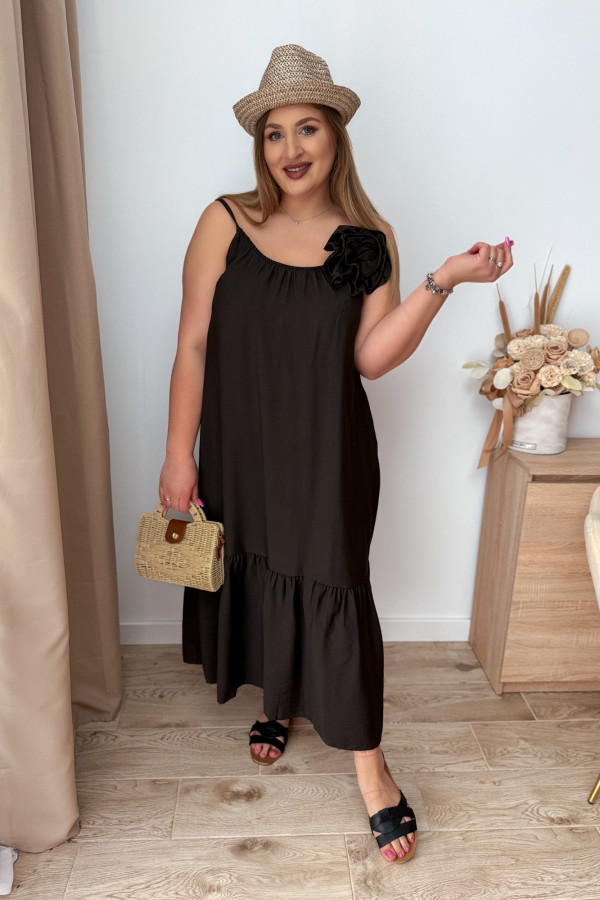 Sukienka maxi na ramiączka z różą Chantal - czekoladowa 4