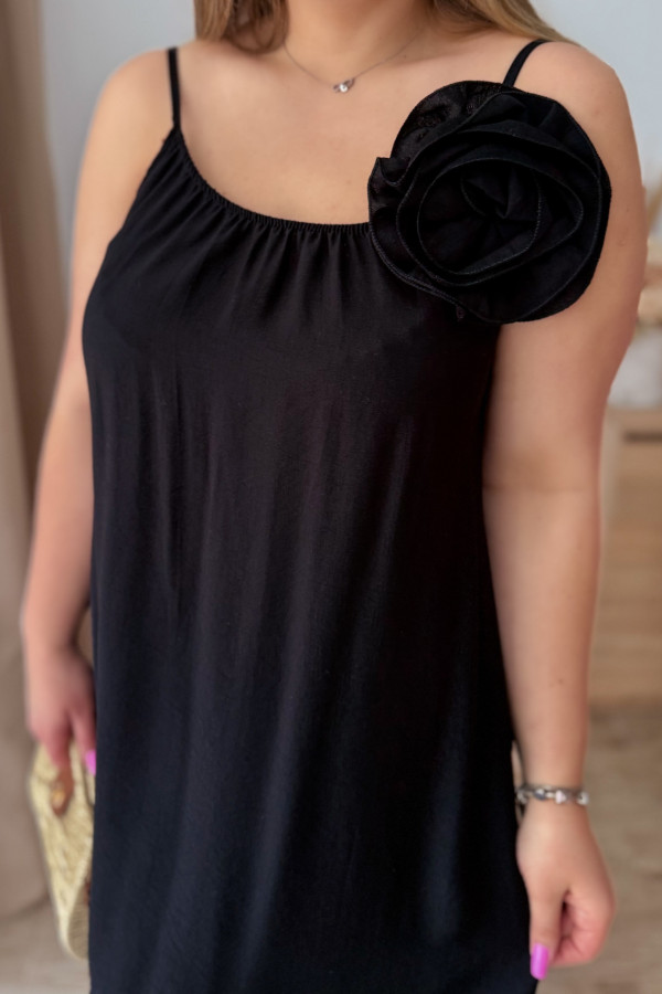 Sukienka maxi na ramiączka z różą Chantal - czarna 1