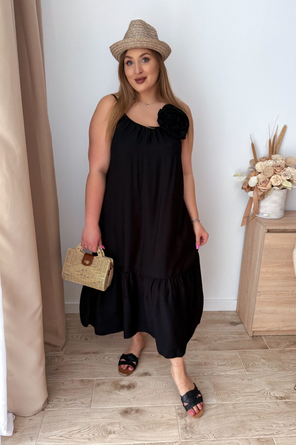 Sukienka maxi na ramiączka z różą Chantal - czarna 3