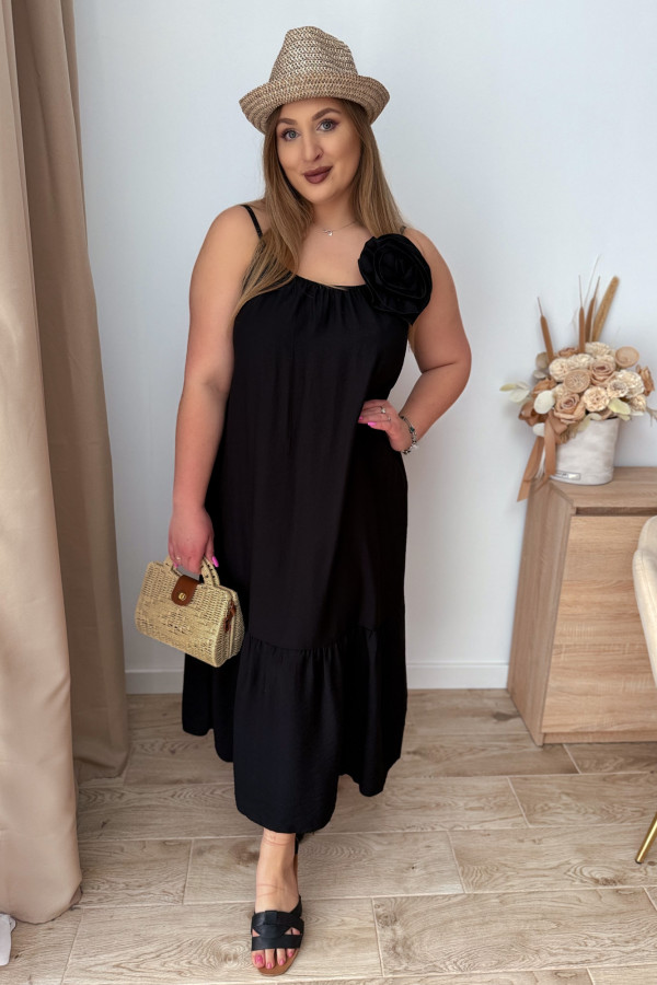 Sukienka maxi na ramiączka z różą Chantal - czarna 4