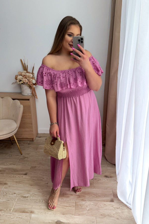 Sukienka maxi hiszpanka z koronką Eleanor - jagodowa 1