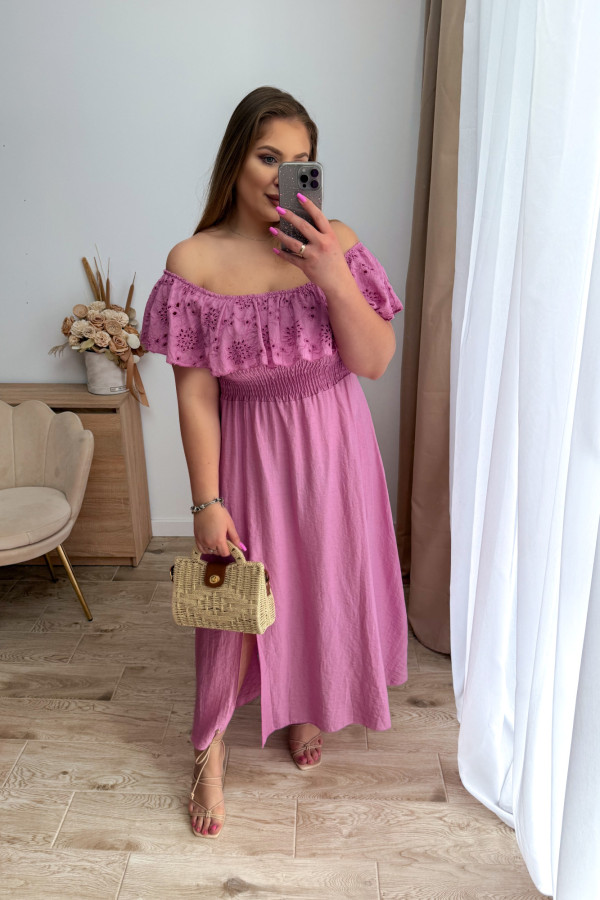 Sukienka maxi hiszpanka z koronką Eleanor - jagodowa 7