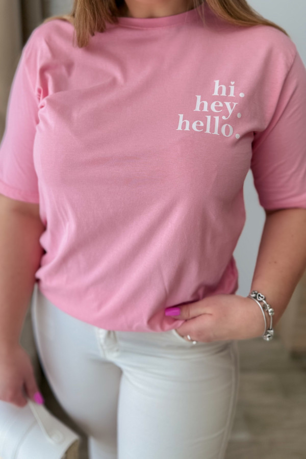 Bluzka oversize z nadrukiem Hi Hey Hello - różowa 3