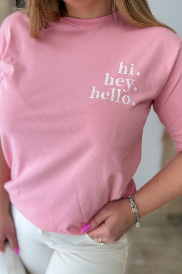 Bluzka oversize z nadrukiem Hi Hey Hello - różowa 4