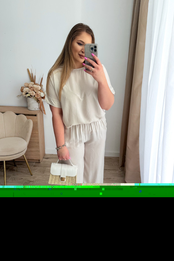 Komplet wiskozowy oversize bluzka+spodnie Sage - beż