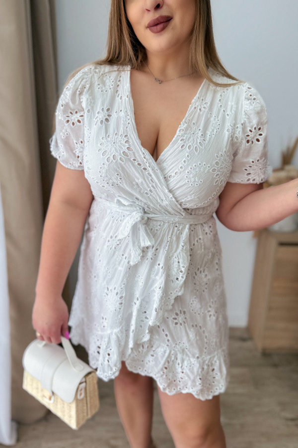 Sukienka krótka ażurkowa Elodie - biała 3