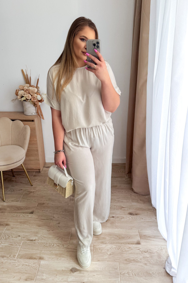 Komplet wiskozowy oversize bluzka+spodnie Sage - beż 3