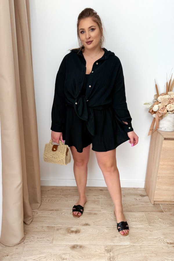 Komplet muślinowy plus size bluzka+koszula+spodenki Fifi - czarny 2