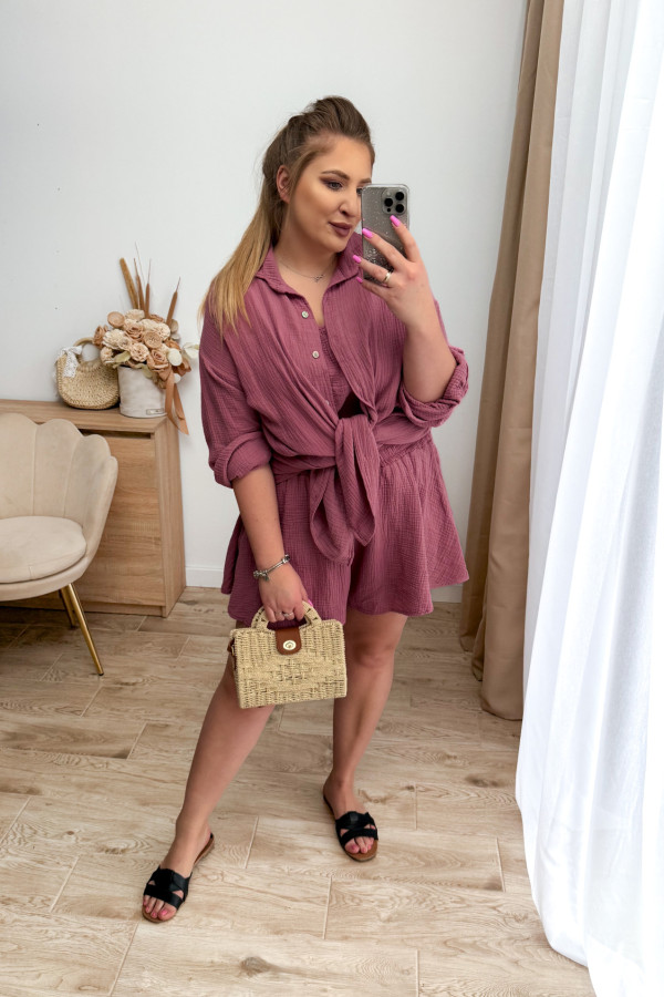 Komplet muślinowy plus size bluzka+koszula+spodenki Fifi - jagoda