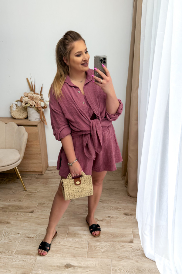 Komplet muślinowy plus size bluzka+koszula+spodenki Fifi - jagoda 2