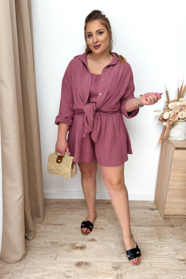Komplet muślinowy plus size bluzka+koszula+spodenki Fifi - jagoda 4