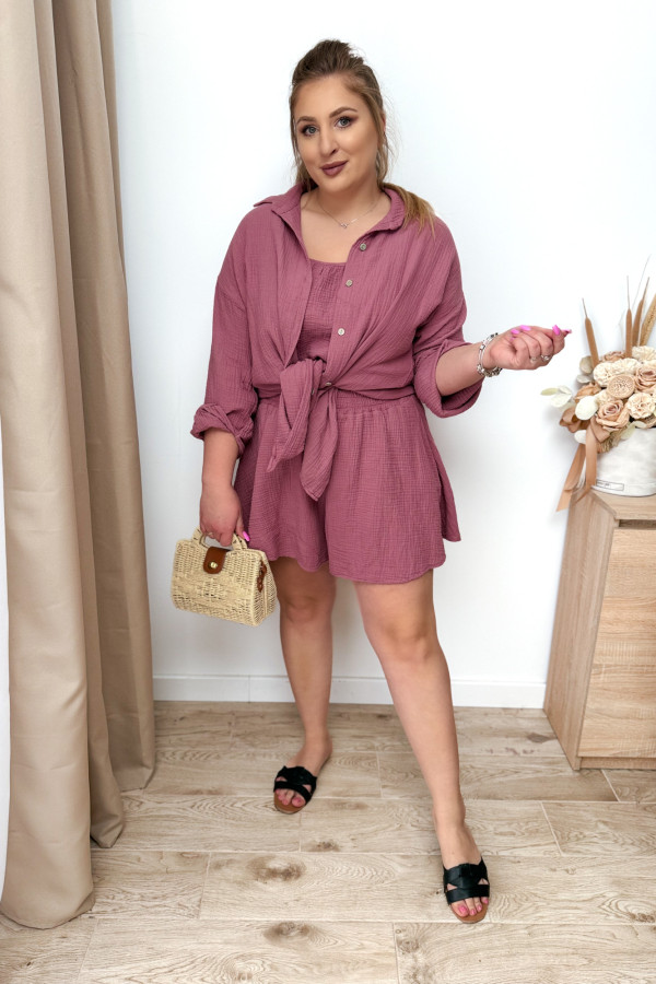Komplet muślinowy plus size bluzka+koszula+spodenki Fifi - jagoda 5