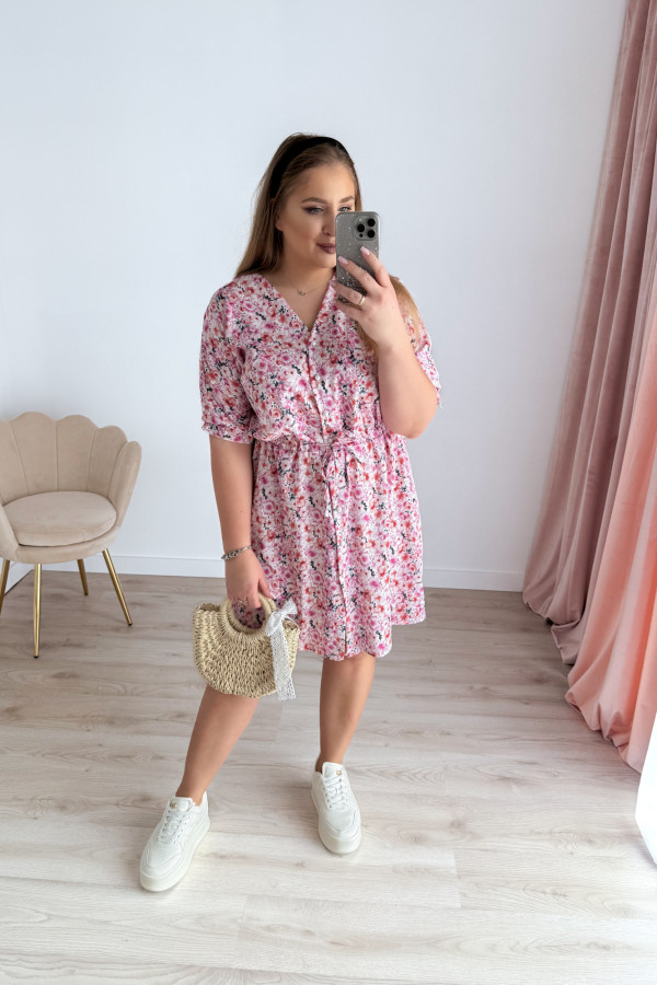 Sukienka krótka plus size biała w kolorowe kwiatki Rosalind 1