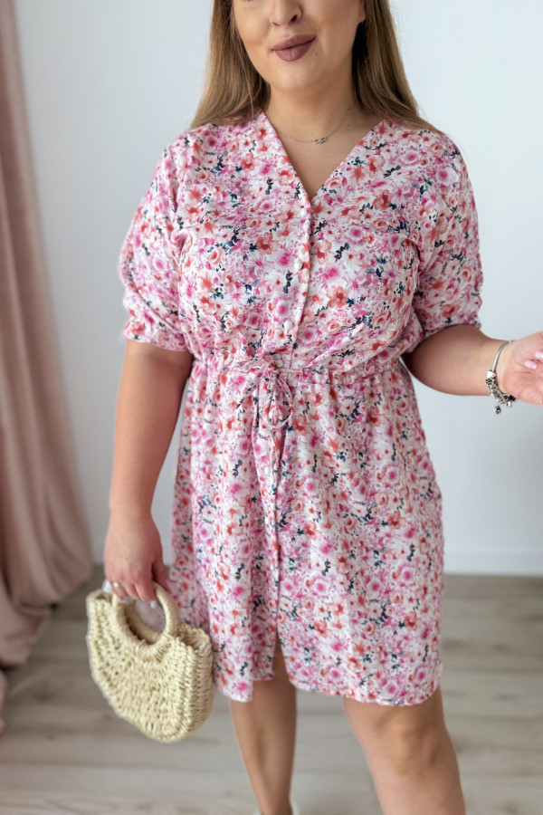 Sukienka krótka plus size biała w kolorowe kwiatki Rosalind 2