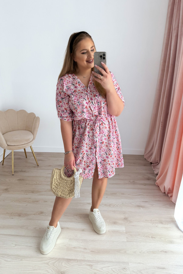 Sukienka krótka plus size biała w kolorowe kwiatki Rosalind 4