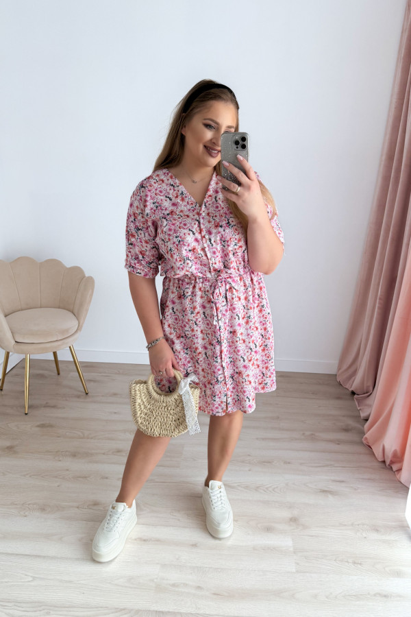 Sukienka krótka plus size biała w kolorowe kwiatki Rosalind 6