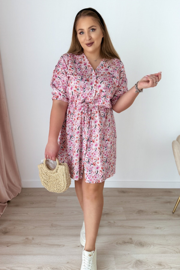 Sukienka krótka plus size biała w kolorowe kwiatki Rosalind