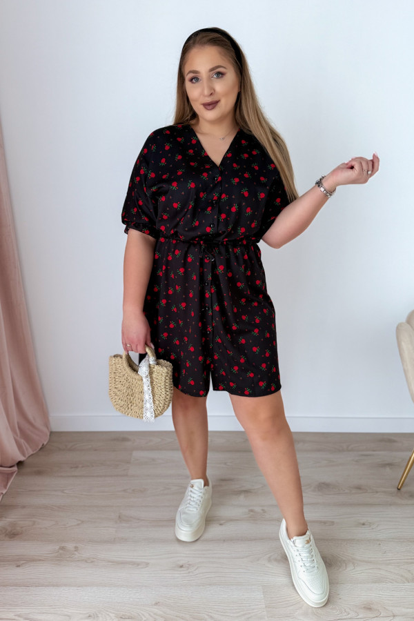 Sukienka krótka plus size czarna w czerwone kwiatki Rosalind 1