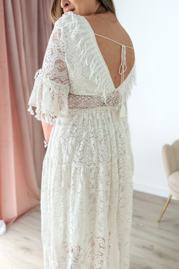 Sukienka maxi na krótki rękaw boho Evelina - kremowa 1