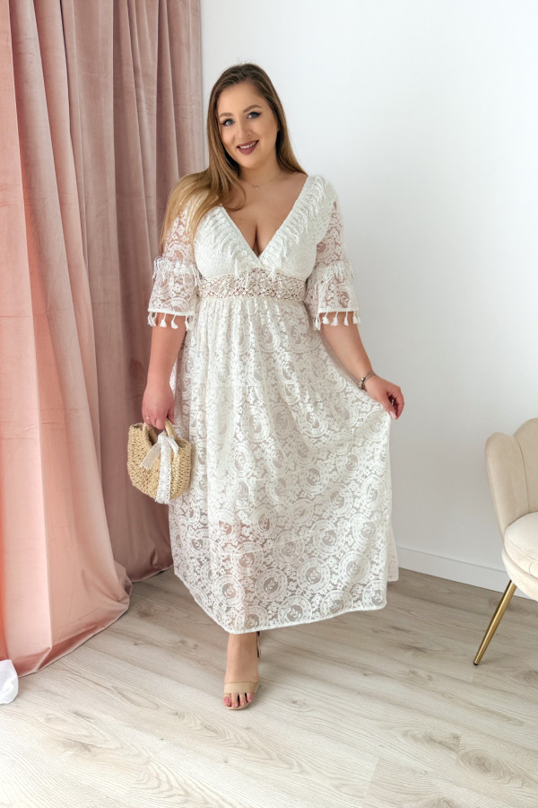 Sukienka maxi na krótki rękaw boho Evelina - kremowa 2