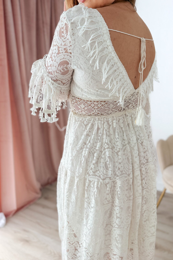 Sukienka maxi na krótki rękaw boho Evelina - kremowa 3