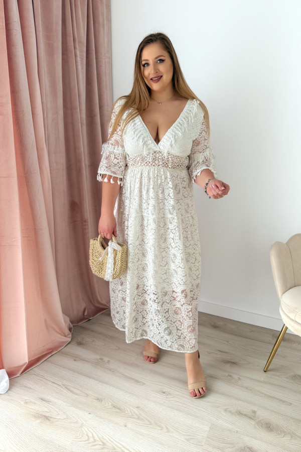 Sukienka maxi na krótki rękaw boho Evelina - kremowa 4