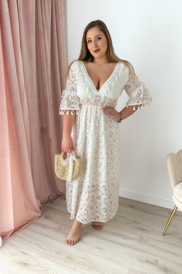 Sukienka maxi na krótki rękaw boho Evelina - kremowa 6