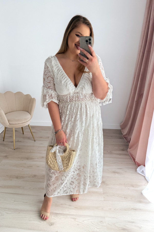 Sukienka maxi na krótki rękaw boho Evelina - kremowa 10