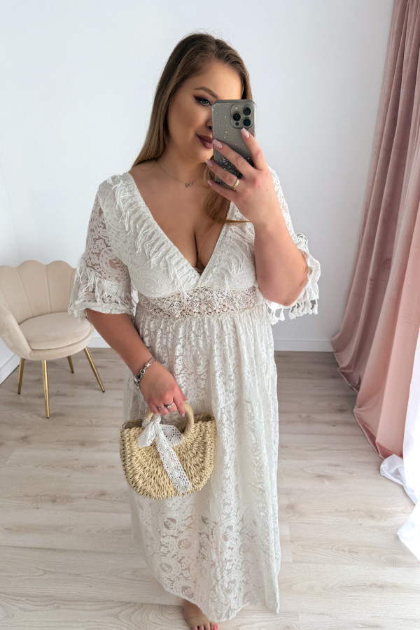 Sukienka maxi na krótki rękaw boho Evelina - kremowa 11