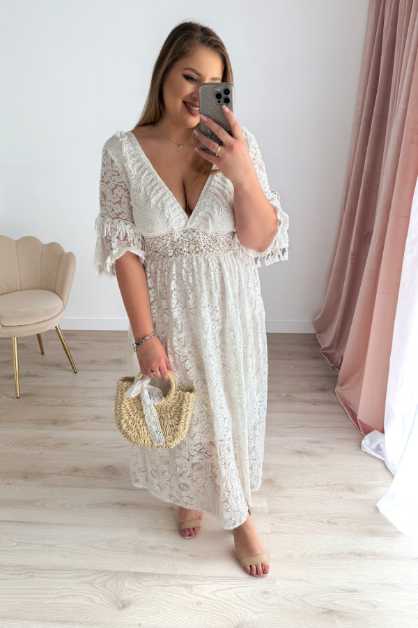 Sukienka maxi na krótki rękaw boho Evelina - kremowa 12